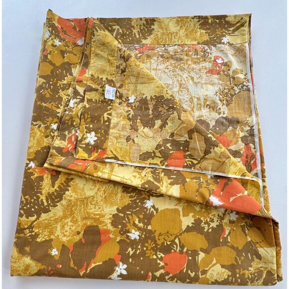 Vintage 70s flat sheet, orange, brown, yellow flowers, queen size, Pepperell - Picture 4 of 8